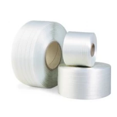 Polyesterband, fadenverstärkt 19mm breitx500lfm. weiß, Reißfestigkeit 725kp. Kerndurchm. 76mm