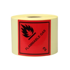 Gefahrgut-Etiketten 100x100mm, aus Papier. Aufdruck/Symbol. Flammable Gas, Kl. 2