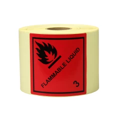 Gefahrgut-Etiketten 100x100mm, aus Papier. rot,Aufdruck/Symbol. Flammable Liquid, Kl. 3