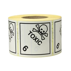 Gefahrgut-Etiketten 100x100mm, aus Papier. weiß, mit Aufdruck/Symbol. Toxic, Kl. 6.1