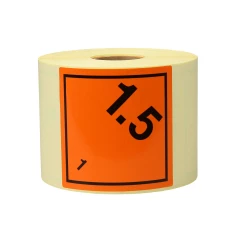 Gefahrgut-Etiketten 100x100mm, aus Papier. orange, mit Aufdruck/Symbol. 1.5 (Explosiv)