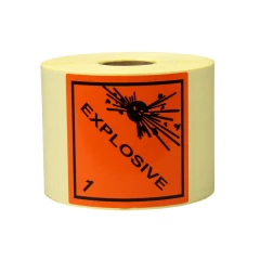 Gefahrgut-Etiketten 100x100mm, aus Papier. orange, mit Aufdruck/Symbol. Explosive, Kl. 1