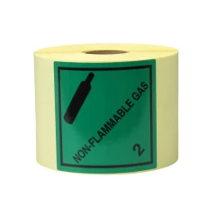 Gefahrgut-Etiketten 100x100mm, aus Papier. grün, mit Aufdruck/Symbol. Non Flammable Gas, Kl. 2.2
