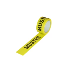 ISO Kennzeichnungsband 50mm breitx66lfm, 52µ, PP-Band. gelb, mit Aufdruck "Muster". nach DIN EN 9001, Acrylatkl.