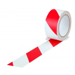 Bodenmarkierungsband 50mm breitx33lfm, 150µ. rot/weiß, PVC-Folie. Lösemittel-Kautschukkleber