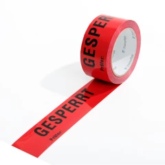 ISO Kennzeichnungsband 50mm breitx66lfm, 52µ, PP-Band. rot, mit Aufdruck "Gesperrt". nach DIN EN 9001, Acrylatkl.