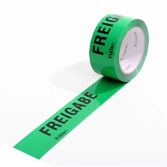ISO Kennzeichnungsband 50mm breitx66lfm, 52µ, PP-Band. grün, mit Aufdruck "Freigabe". nach DIN EN 9001, Acrylatkl.