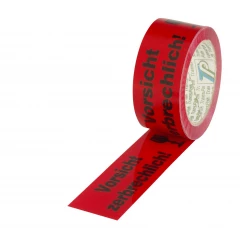 PP-Warn-Klebeband 50mm breitx66lfm, 52µ. rot, Aufdruck "Vorsicht. zerbrechlich", Acrylatkleber