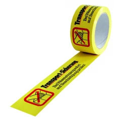 PVC-Warn-Klebeband 50mm breitx66lfm, 52µ. gelb, Aufdruck "Transport-. sicherung"; Naturkautschukkl.