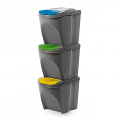 Set of 3 waste bins - stone gray