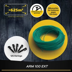 MOWOX® ARM 100 EXT SET Begrenzungskabel-Erweiterungs-Set für Mähroboter, beinhaltet 100 m Original-Induktionskabel, 5 Begrenzungskabel-Verbindern und 125 Heringen